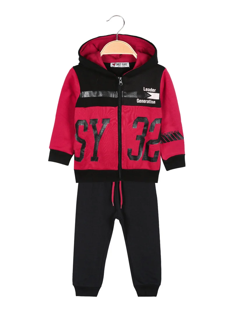 Completo felpa con cappuccio e pantaloni da neonato - rosso