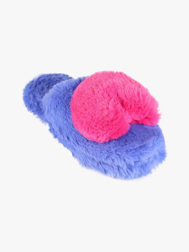 Pantofole donna in ecopelo con cuore applicato - blu