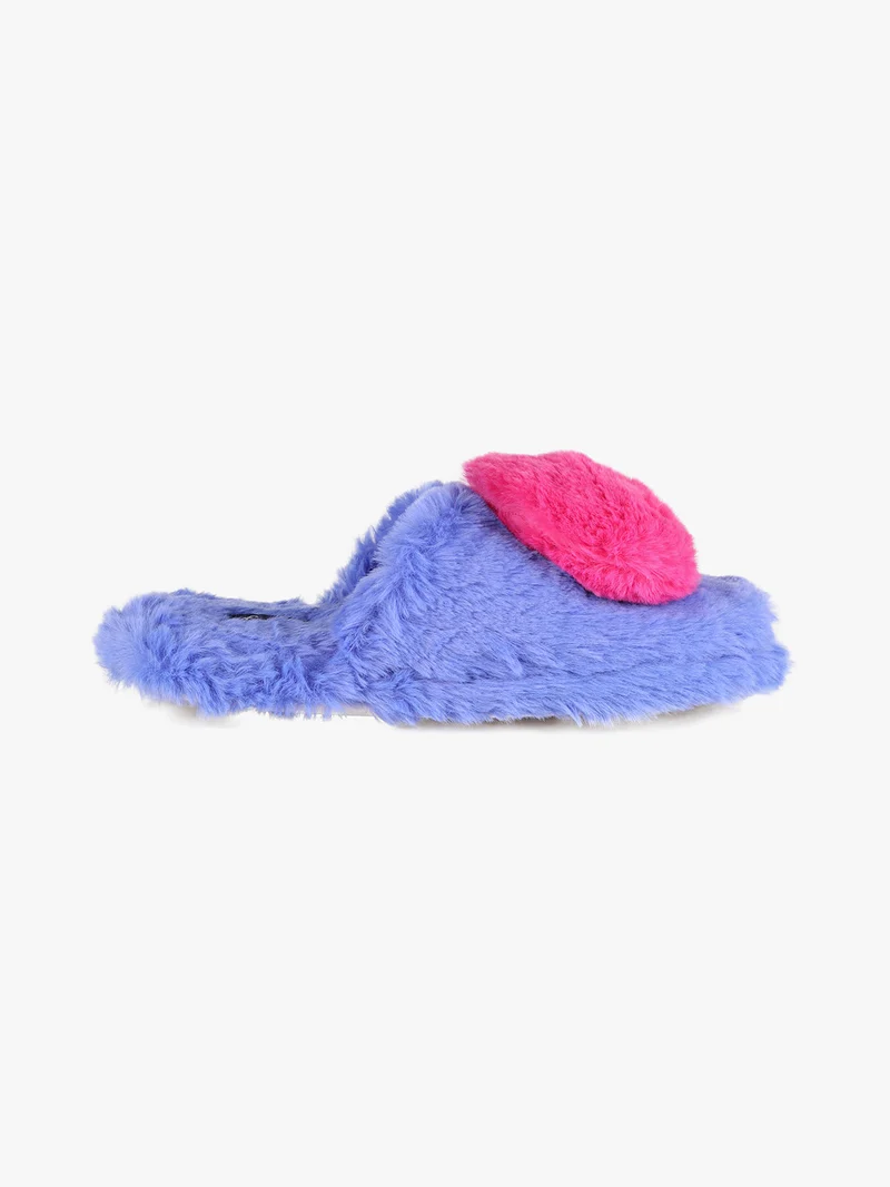 Pantofole donna in ecopelo con cuore applicato - blu
