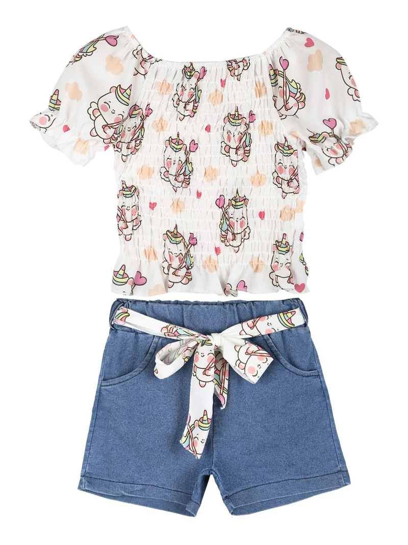 Completo da neonata con top e shorts - bianco