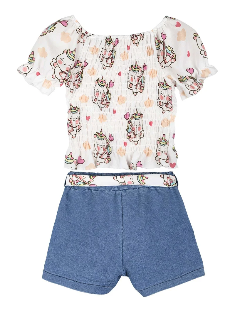 Completo da neonata con top e shorts - bianco