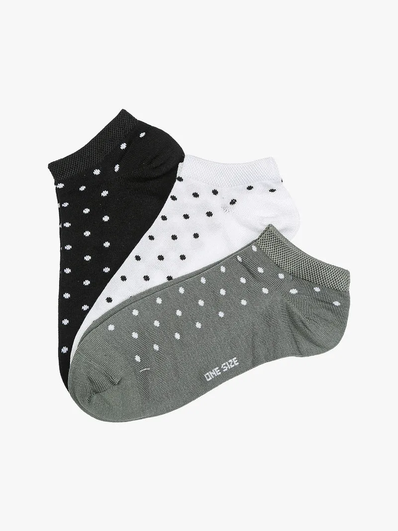 Confezione da 3 paia di calze corte sneakers da donna a pois - grigio