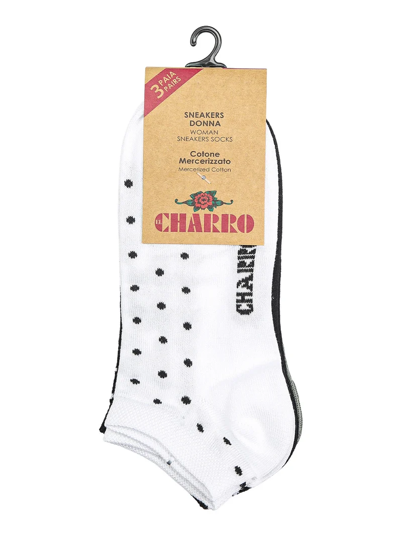 Confezione da 3 paia di calze corte sneakers da donna a pois - grigio