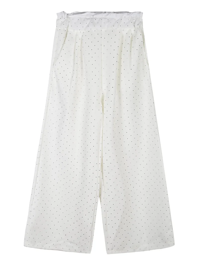 Pantaloni da bambina a gamba larga con strass - bianco