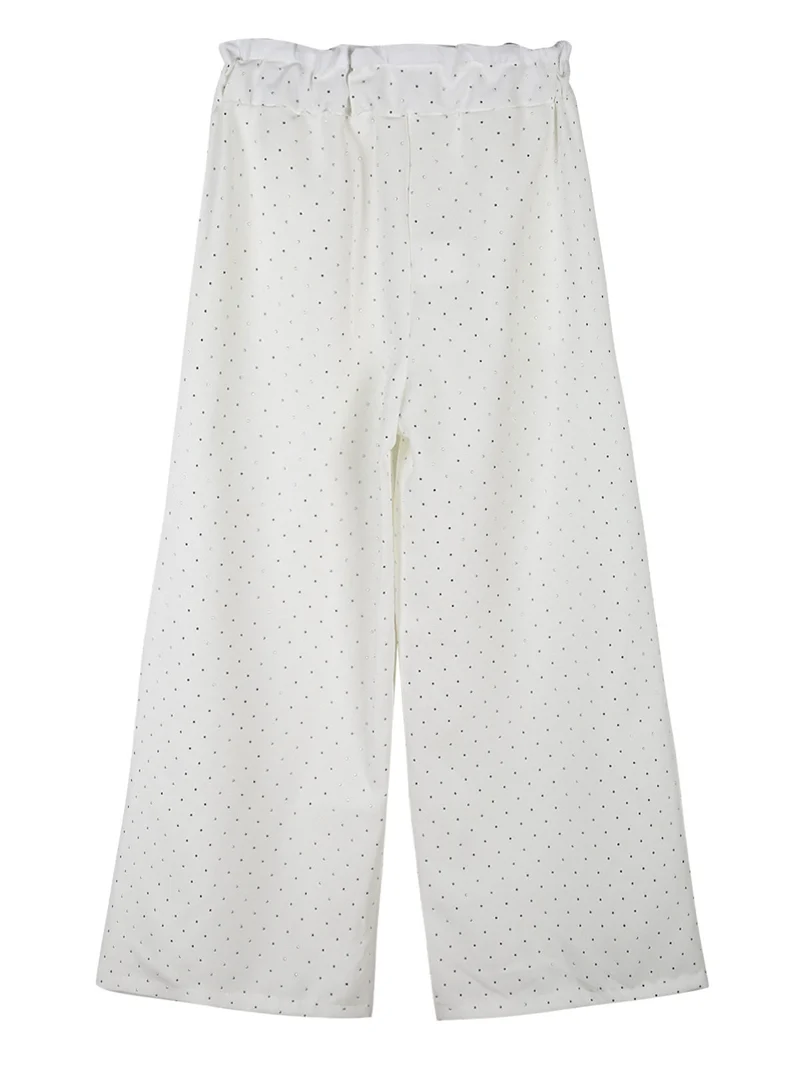 Pantaloni da bambina a gamba larga con strass - bianco
