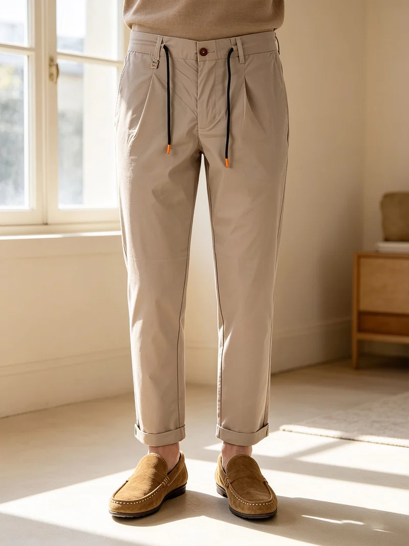 Pantaloni da uomo in cotone tecnico con coulisse - sabbia