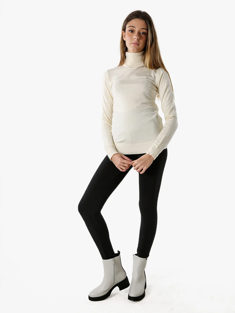 Maglia dolcevita donna in tinta unita - panna