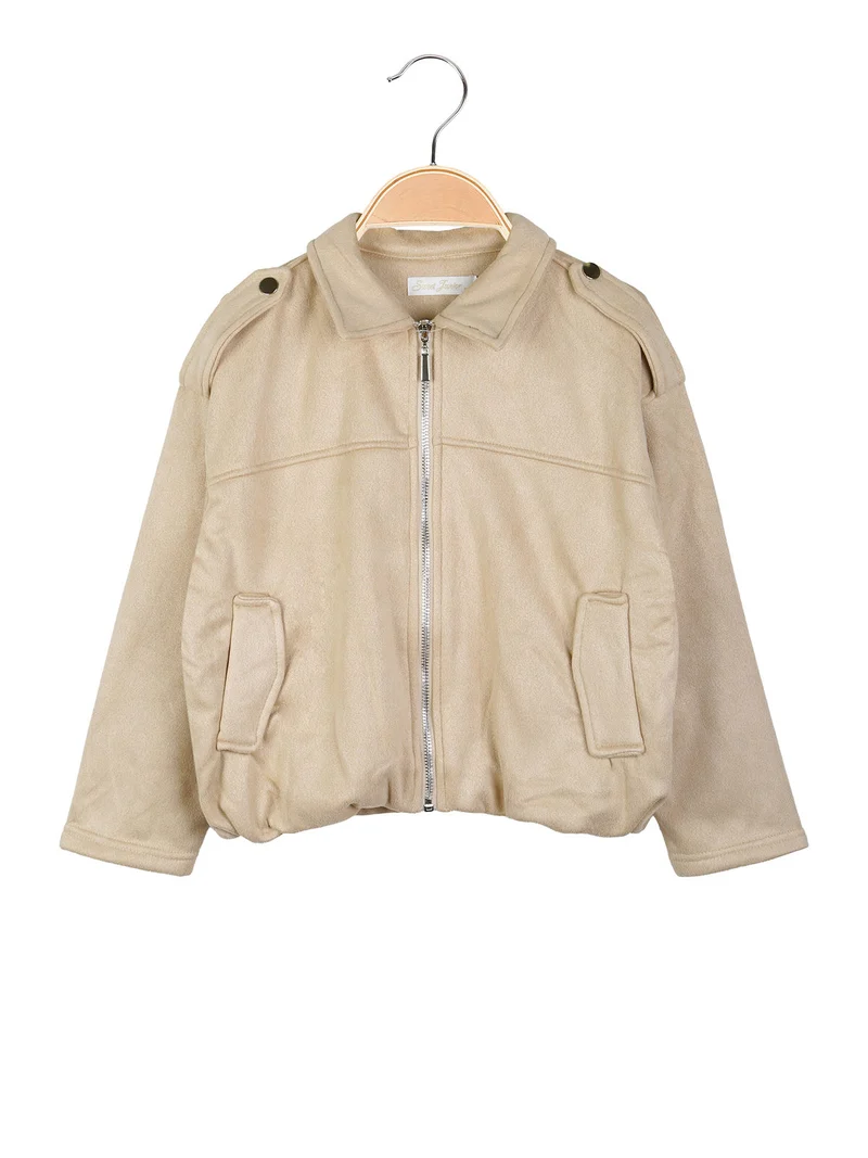 Giacca scamosciata da bambina con zip - beige