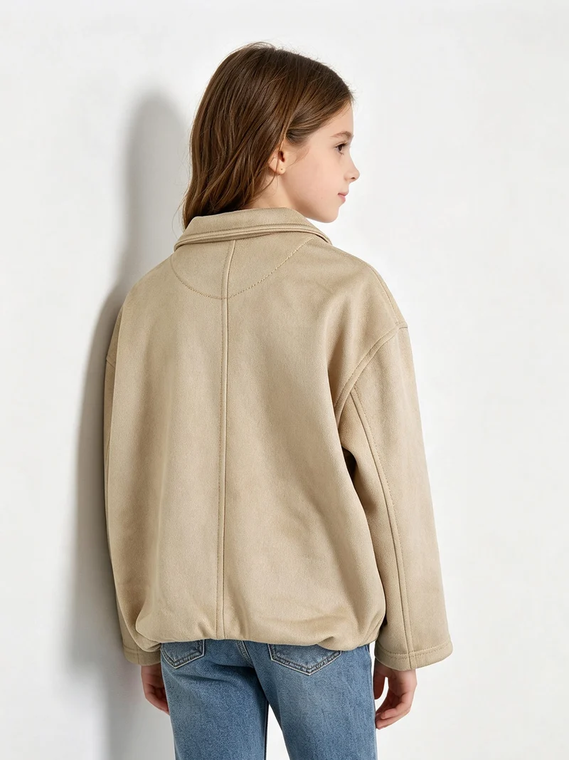 Giacca scamosciata da bambina con zip - beige