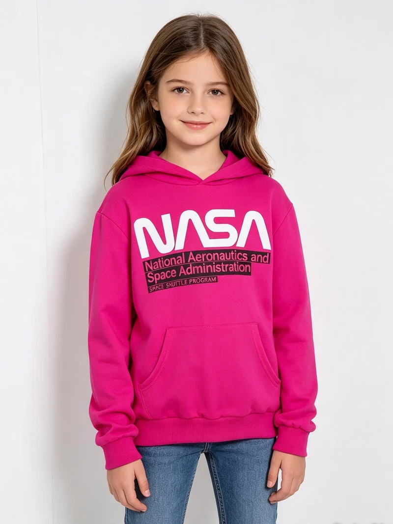Felpa sportiva da ragazza con cappuccio - fucsia