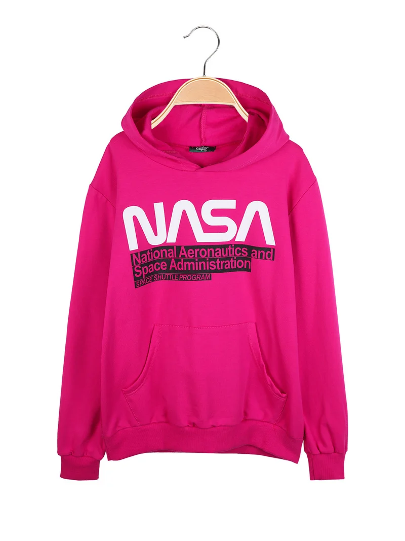 Felpa sportiva da ragazza con cappuccio - fucsia