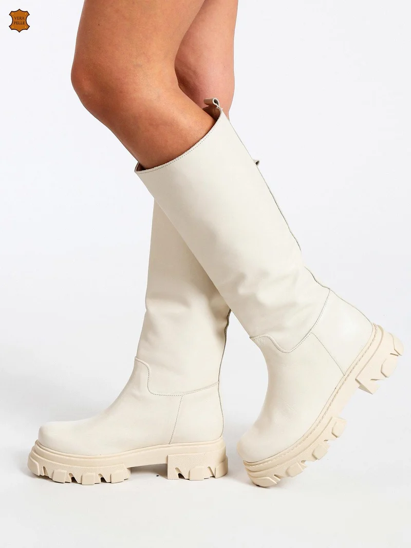 Stivali in pelle chelsea da donna - crema