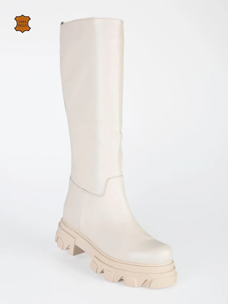 Stivali in pelle chelsea da donna - crema