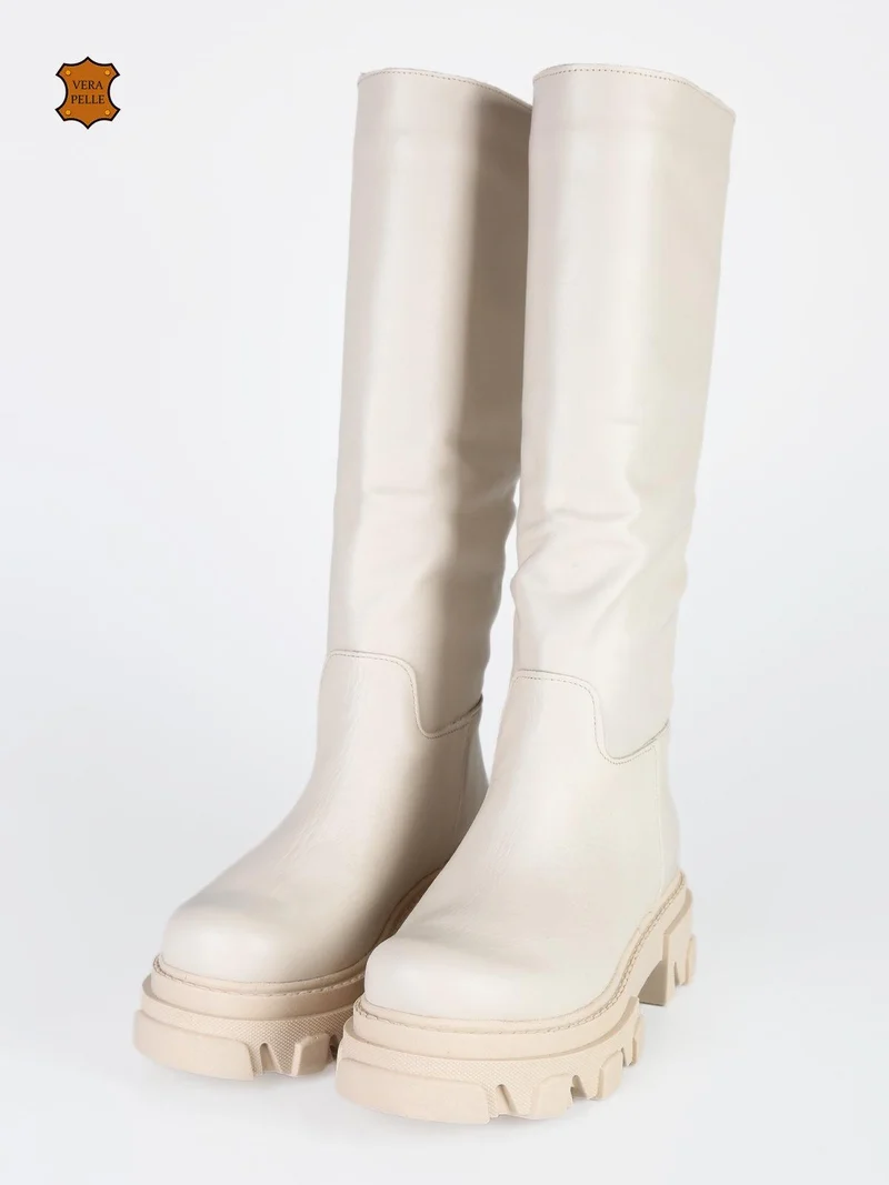 Stivali in pelle chelsea da donna - crema