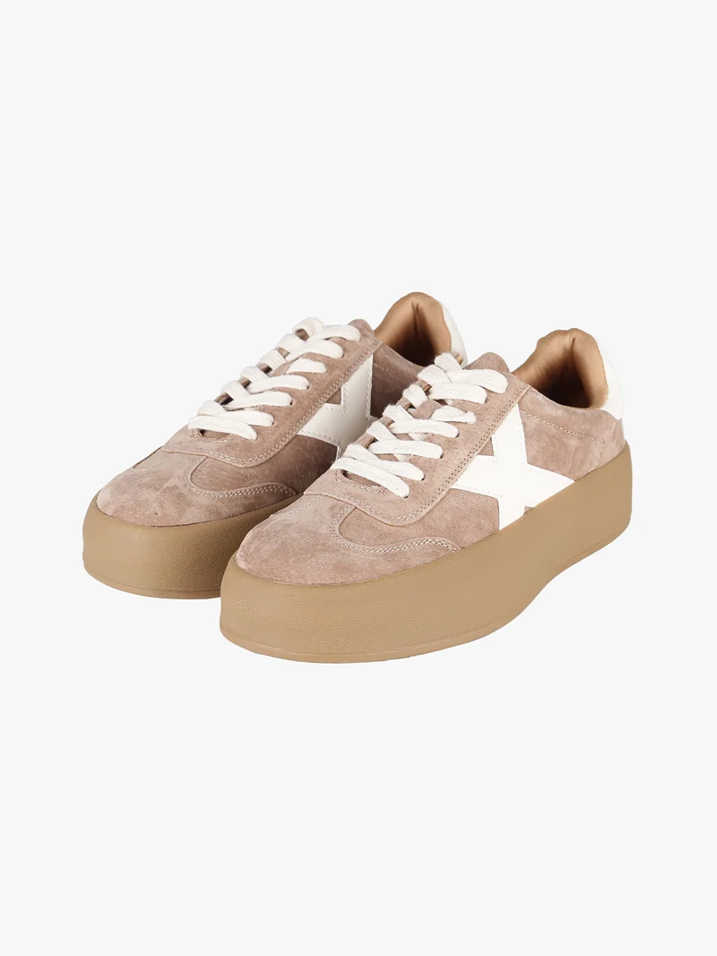 Sneakers donna effetto nubuck con platform - cammello