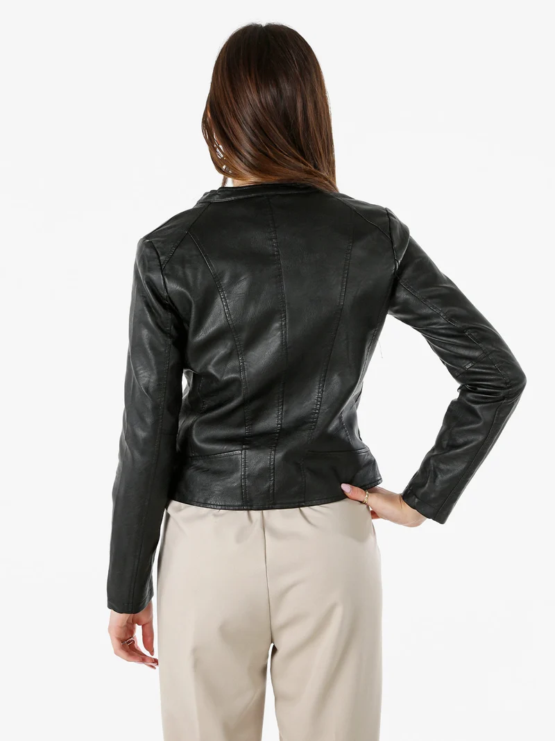 Giacca donna in ecopelle con zip - nero