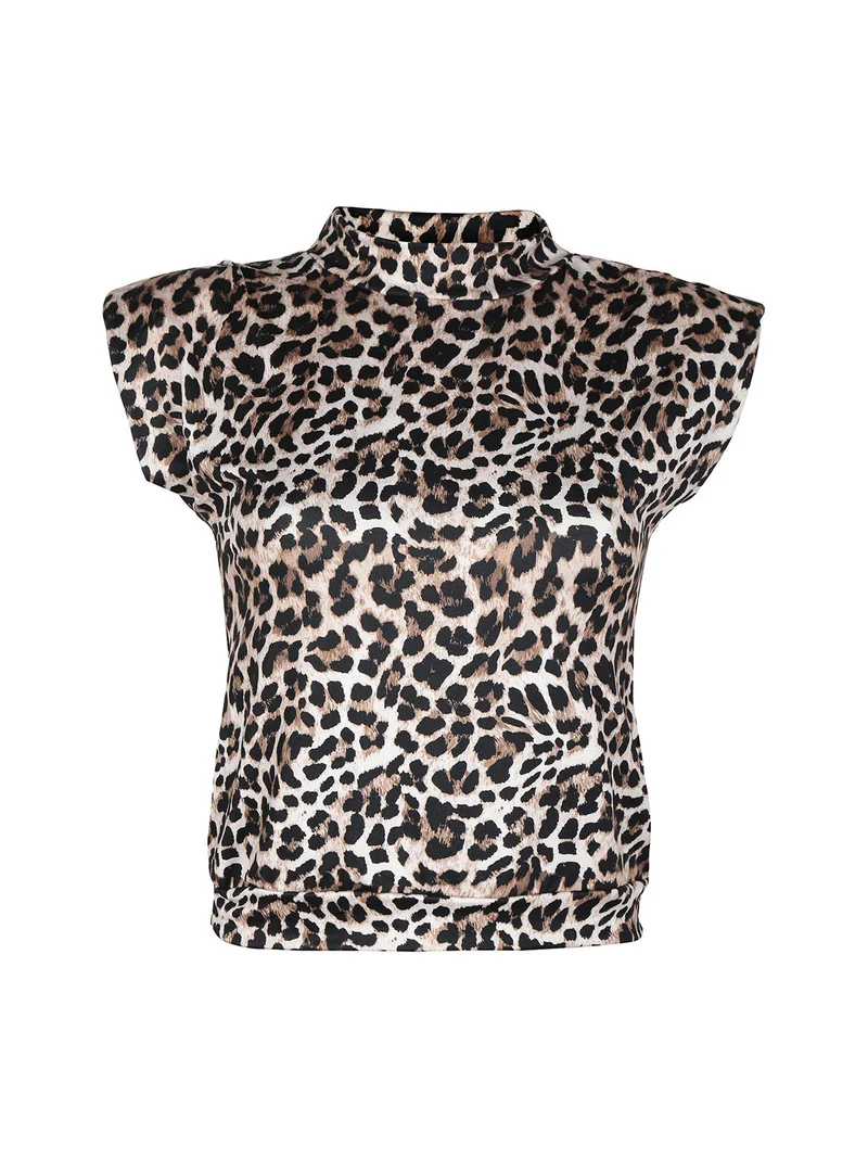 Top donna maculato con spalline imbottite - cammello