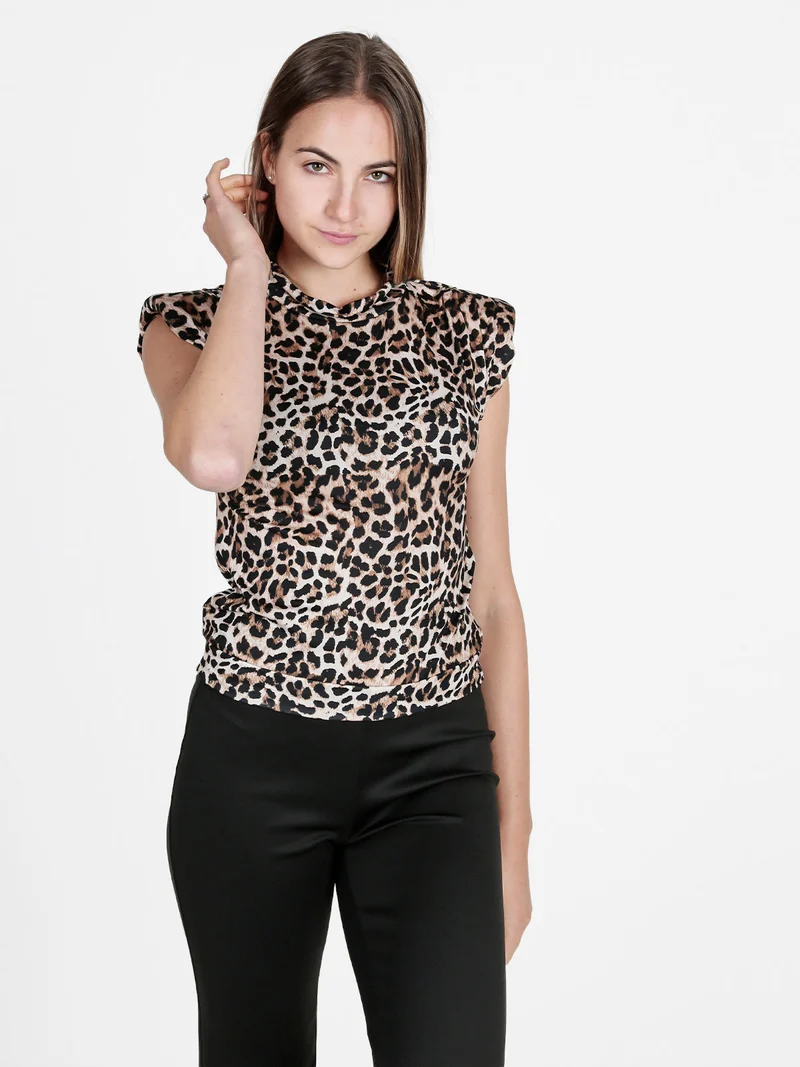 Top donna maculato con spalline imbottite - cammello