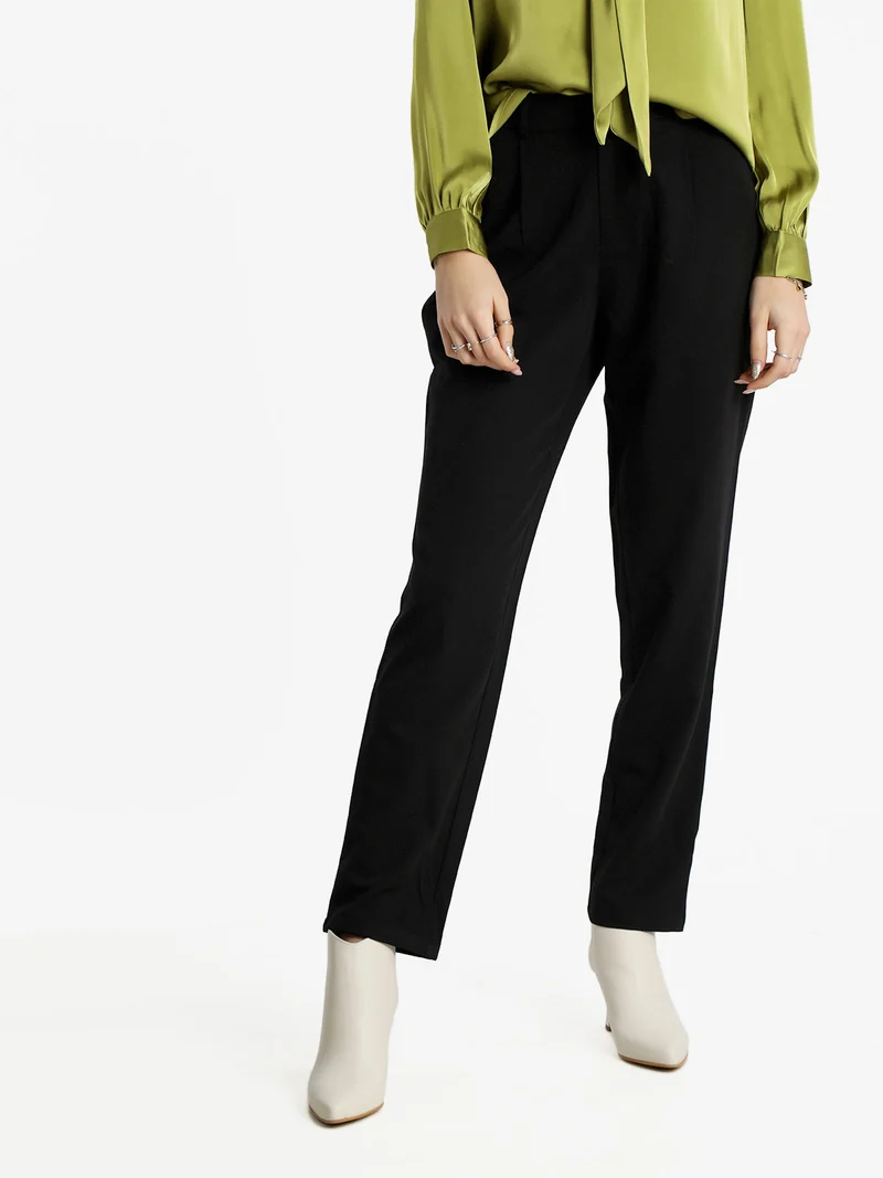 Pantaloni donna a vita alta gamba dritta - nero