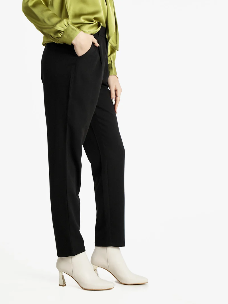 Pantaloni donna a vita alta gamba dritta - nero