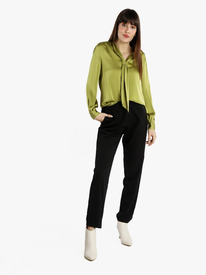 Pantaloni donna a vita alta gamba dritta - nero