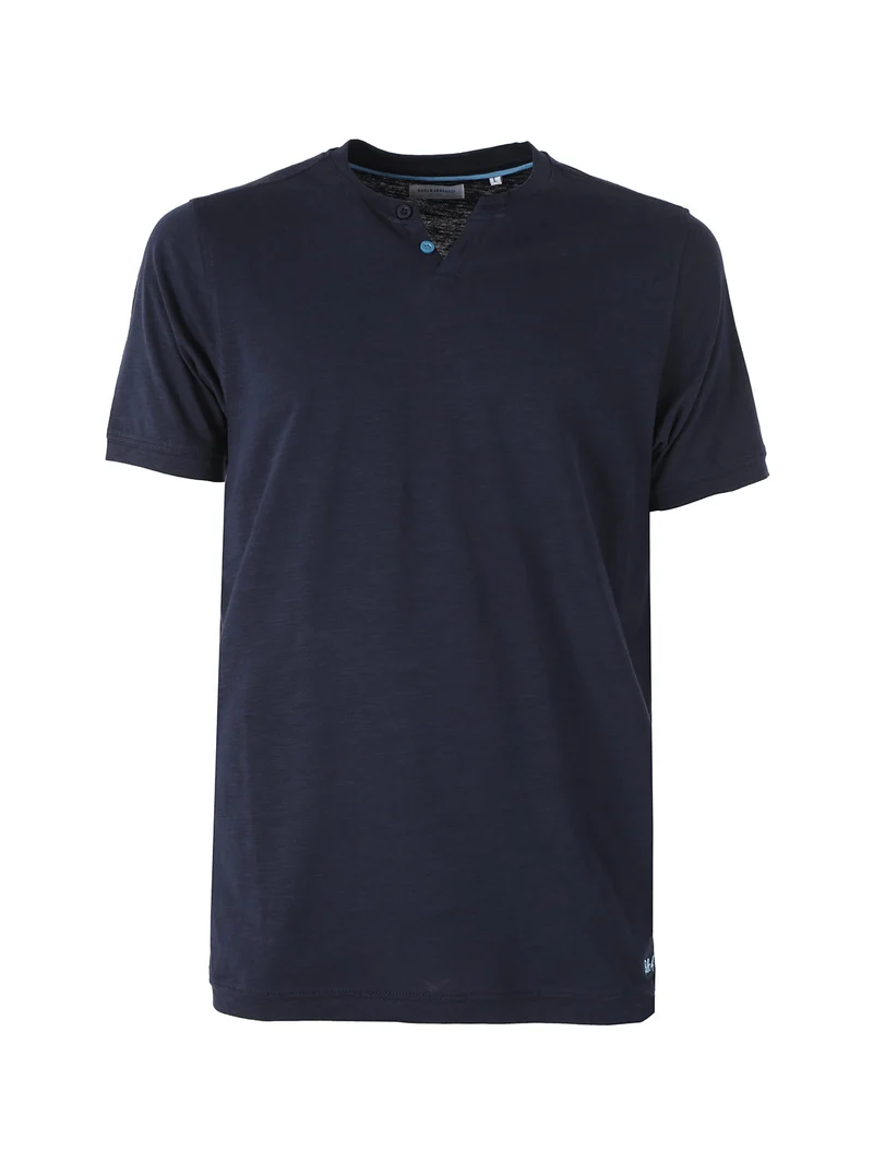 T-shirt da uomo in cotone con bottoncini - blu scuro
