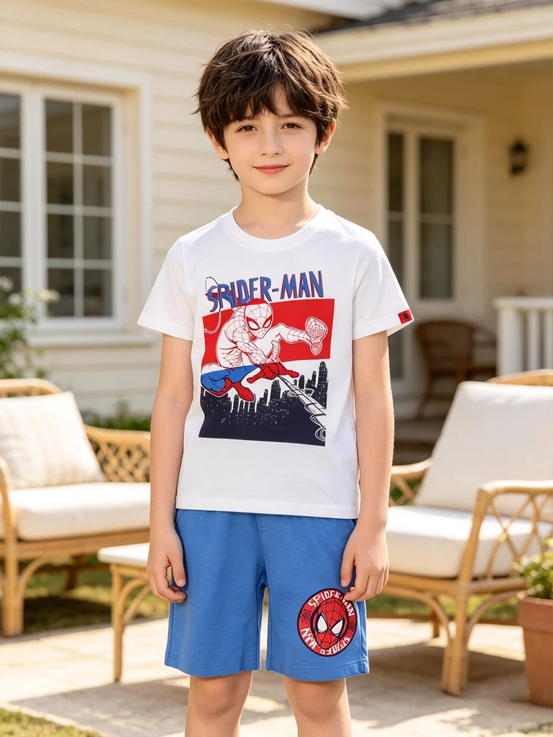 Completo corto da bambino in cotone con t-shirt e bermuda - bianco
