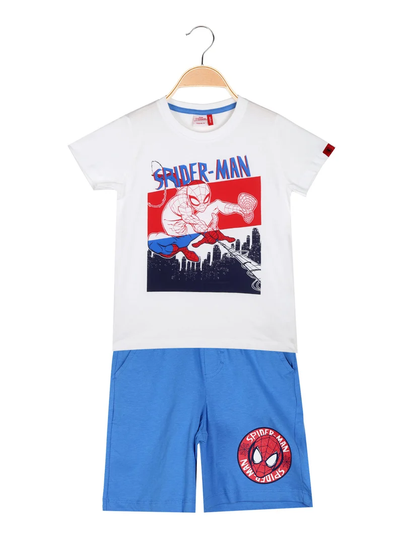 Completo corto da bambino in cotone con t-shirt e bermuda - bianco