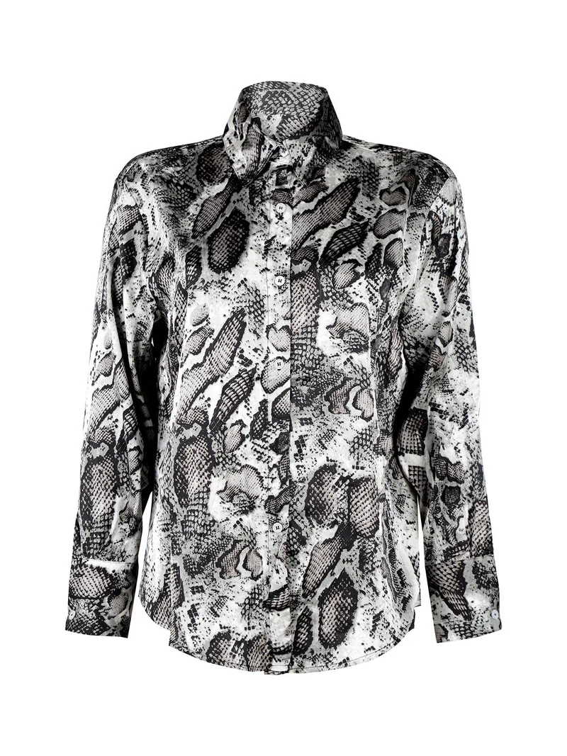 Camicia donna con stampa animalier a maniche lunghe - grigio