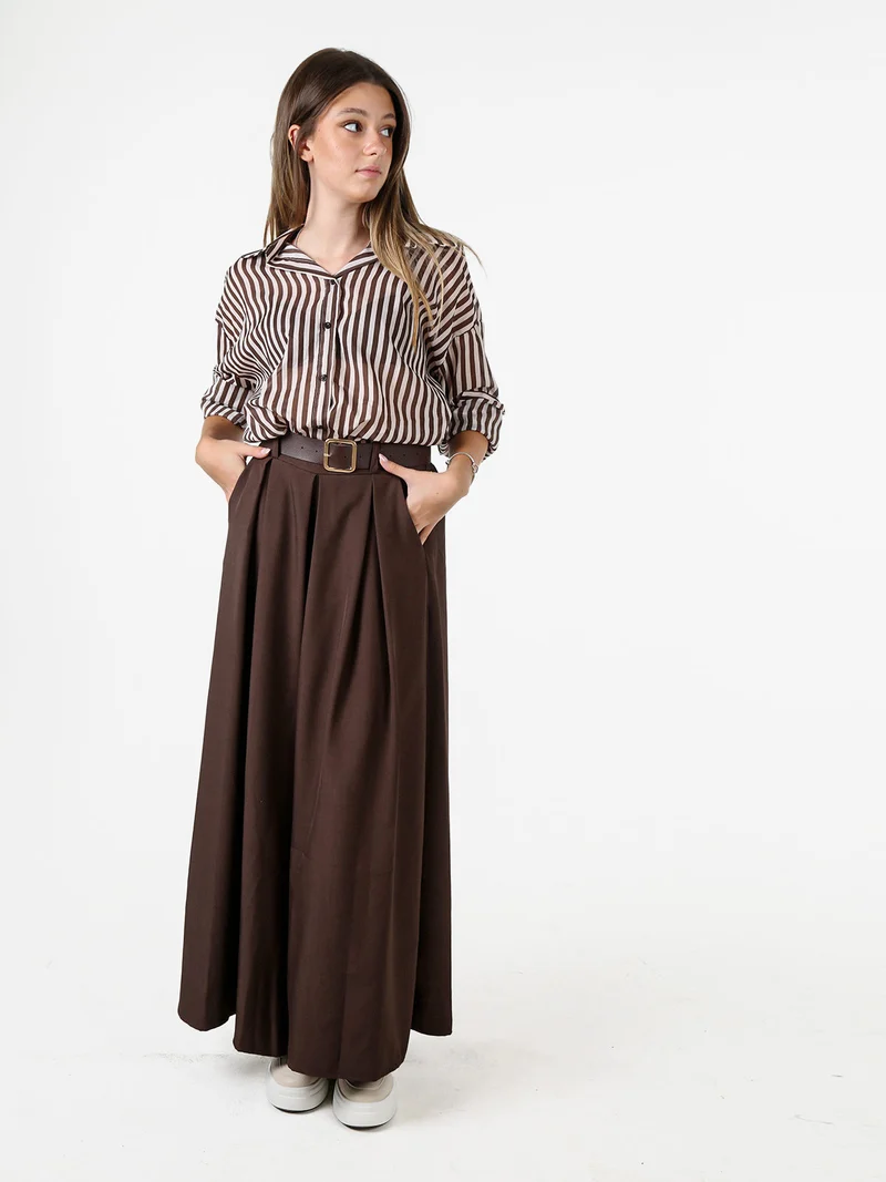 Camicia donna oversize in cotone con stampa a righe - moro