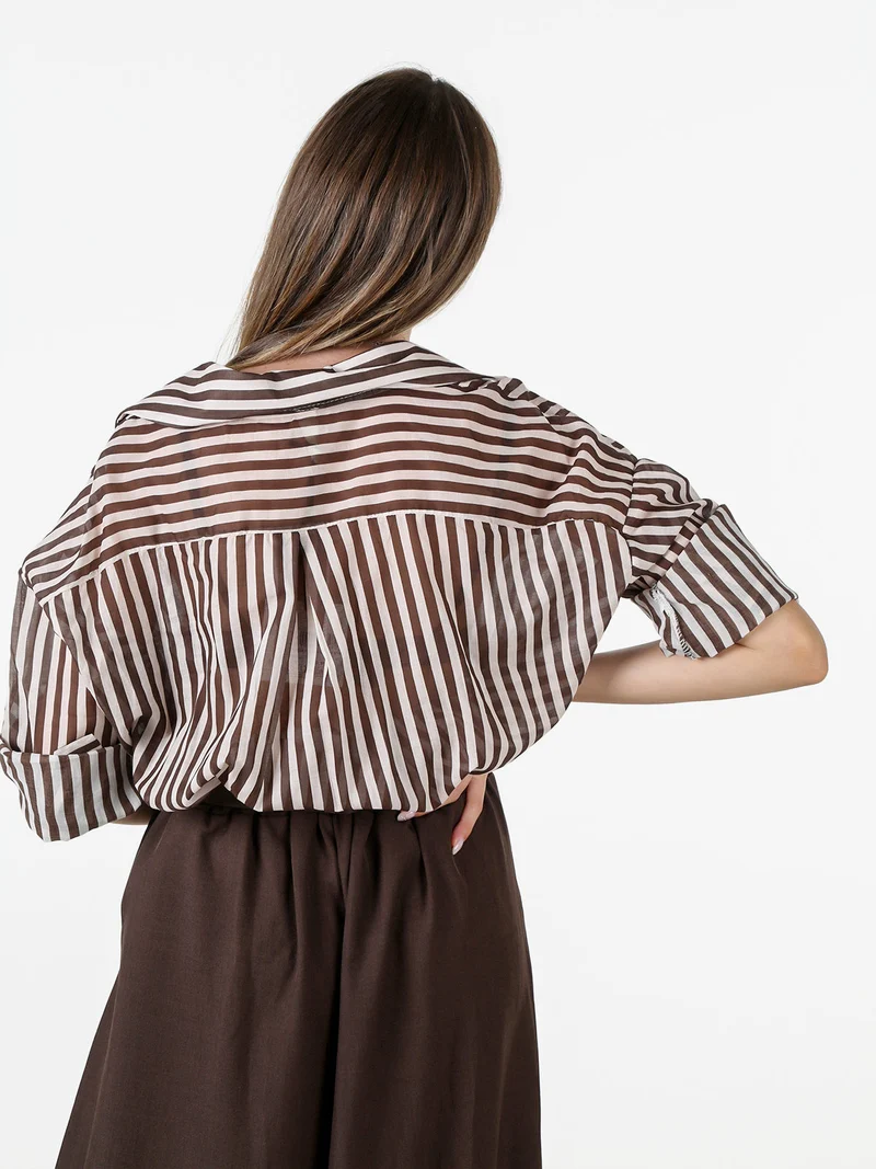 Camicia donna oversize in cotone con stampa a righe - moro