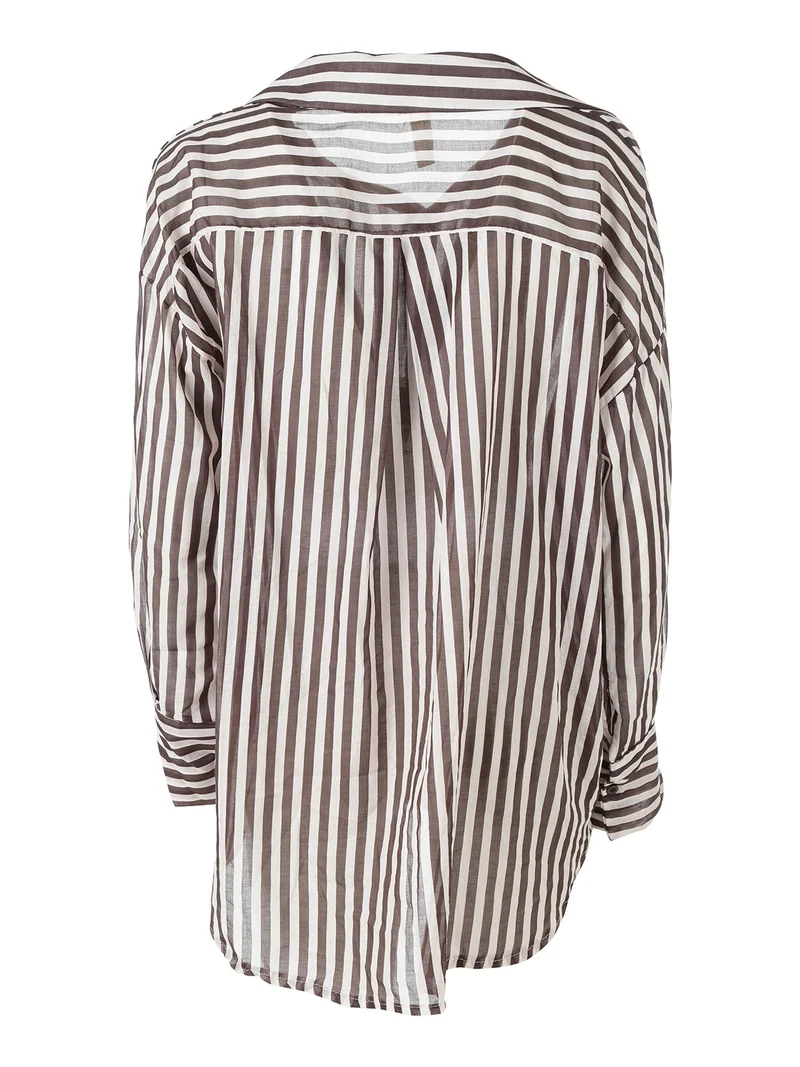 Camicia donna oversize in cotone con stampa a righe - moro