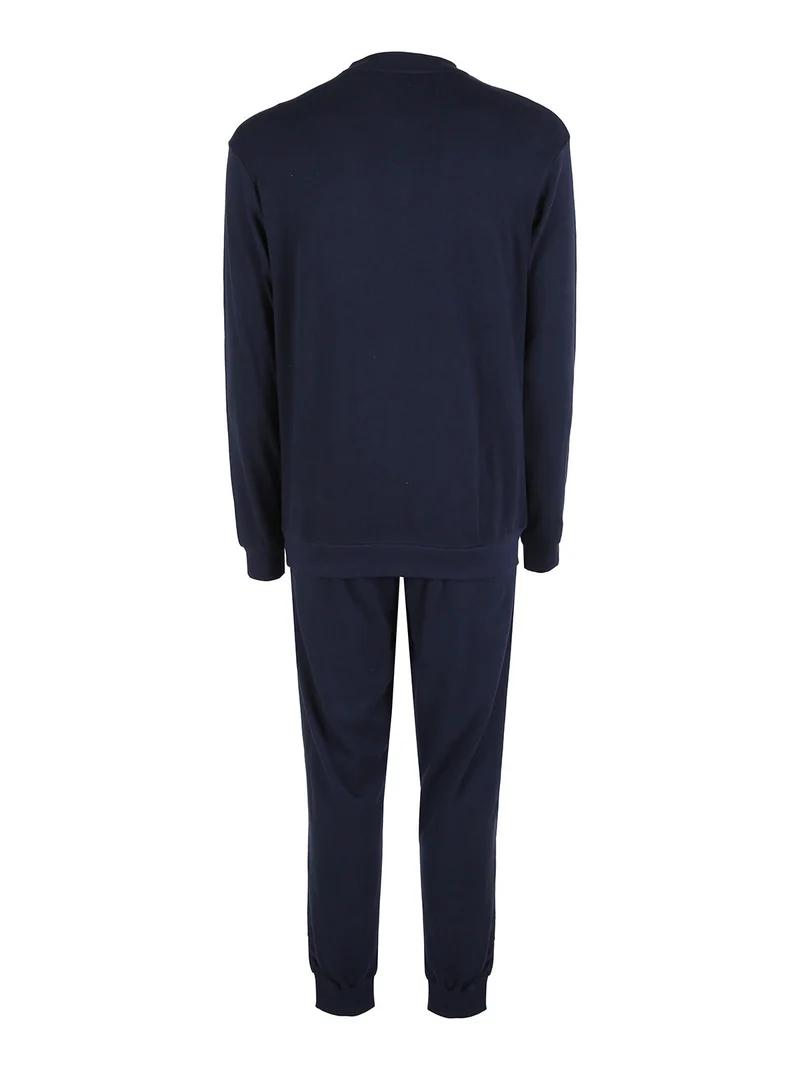 Pigiama lungo da uomo in cotone interlock con taschino - blu scuro