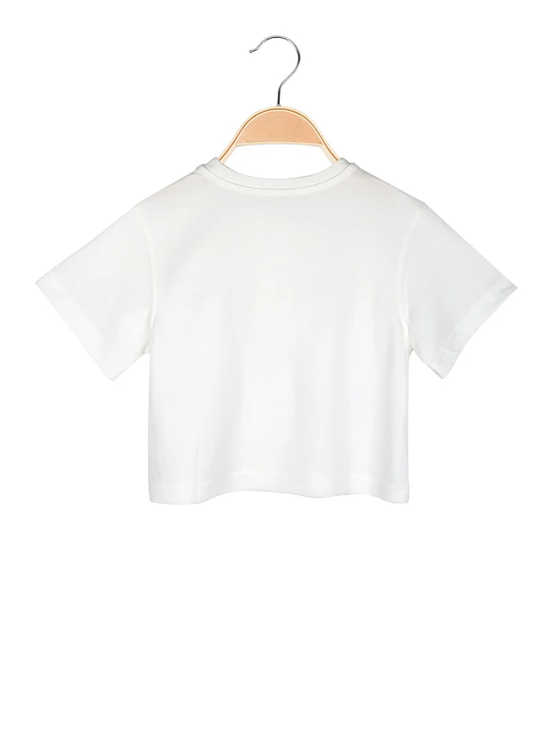 T-shirt cropped da ragazza con strass - bianco