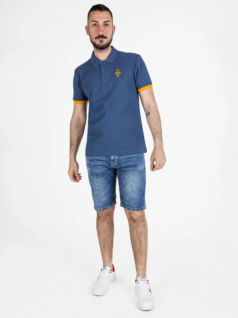 Polo da uomo in cotone a maniche corte - blu
