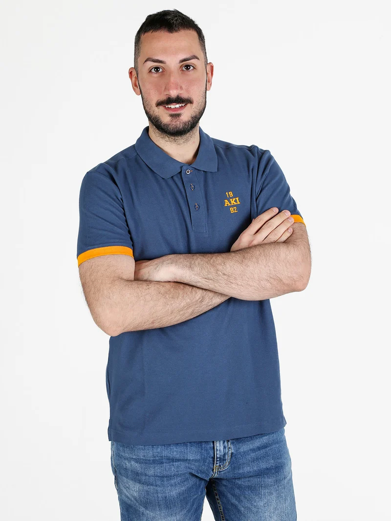 Polo da uomo in cotone a maniche corte - blu