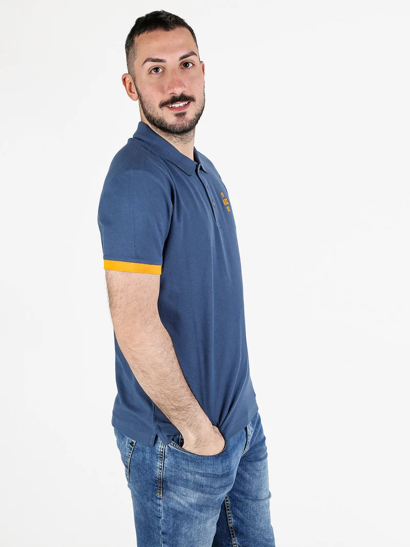 Polo da uomo in cotone a maniche corte - blu