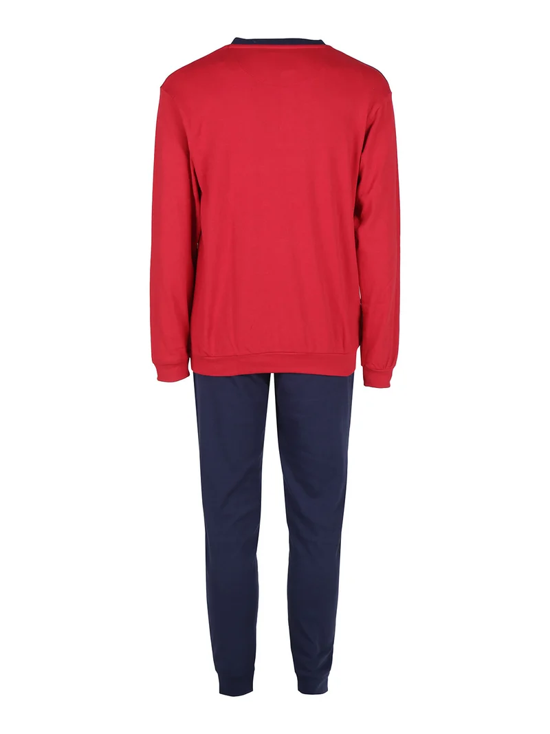 Pigiama lungo da uomo in cotone interlock - bordeaux