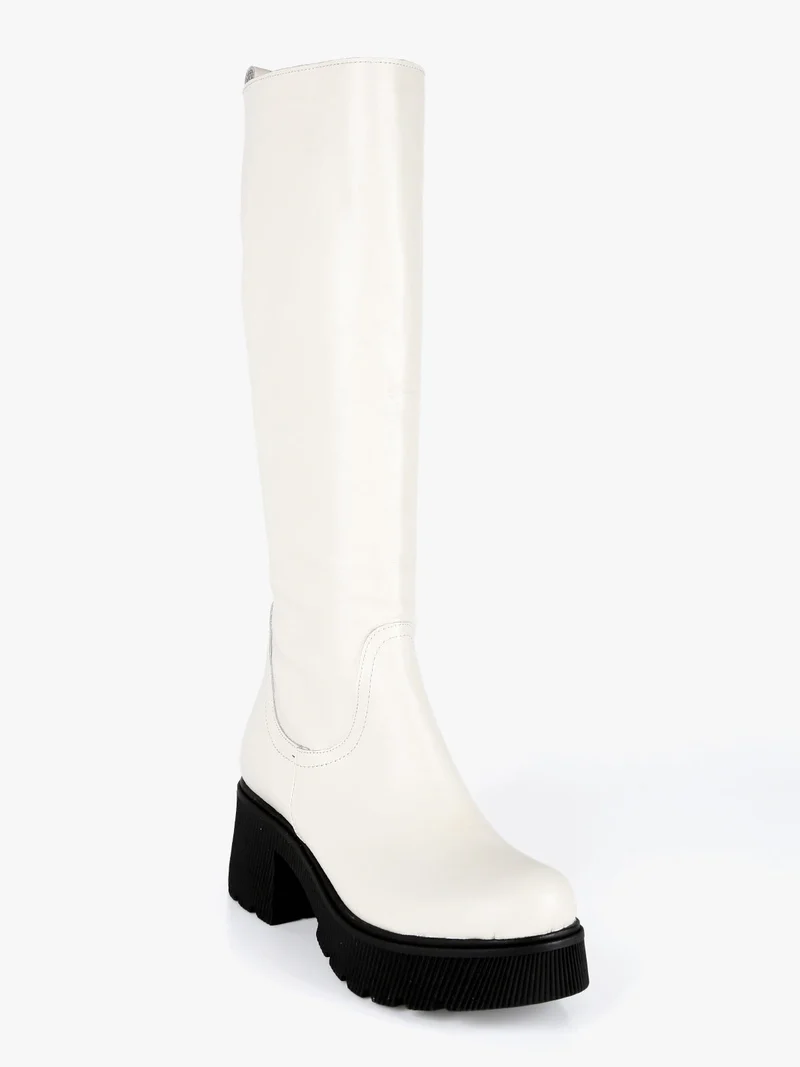 Stivali in pelle da donna con tacco e plateau - bianco