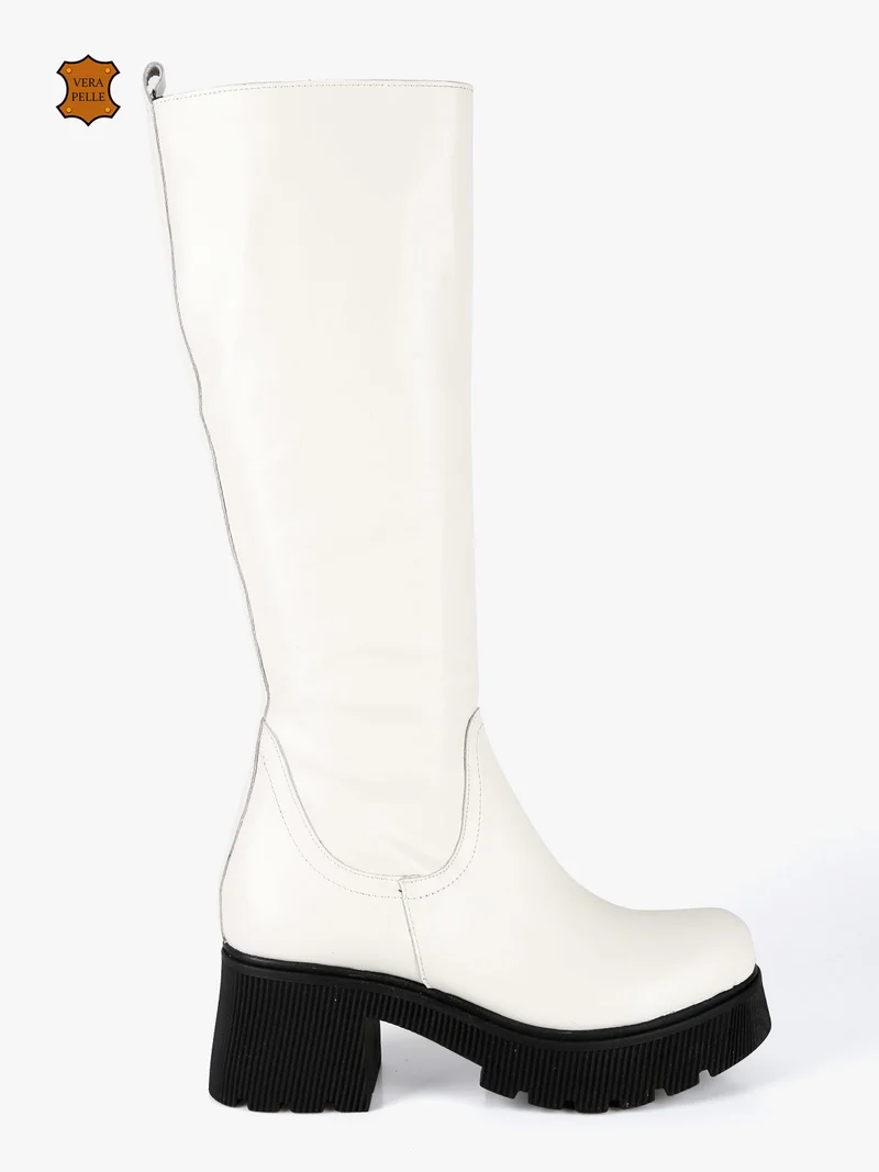 Stivali in pelle da donna con tacco e plateau - bianco