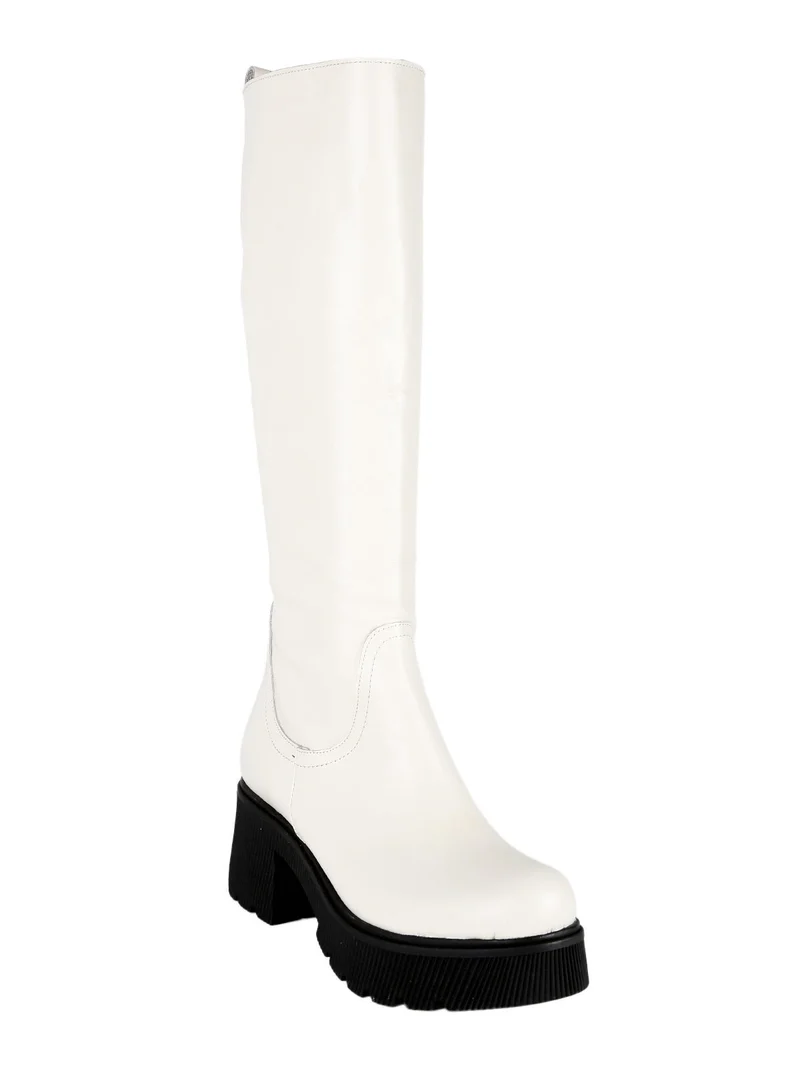 Stivali in pelle da donna con tacco e plateau - bianco
