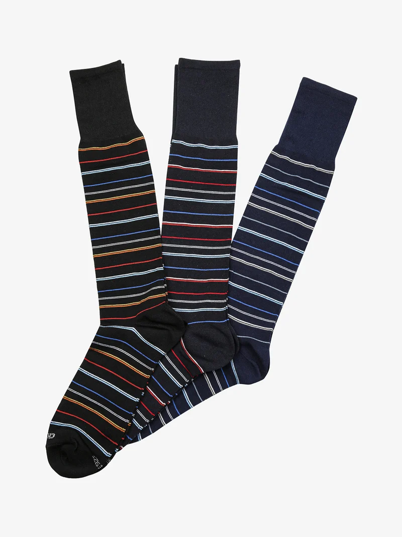 Confezione da 3 paia di calze lunghe uomo a righe - multicolore