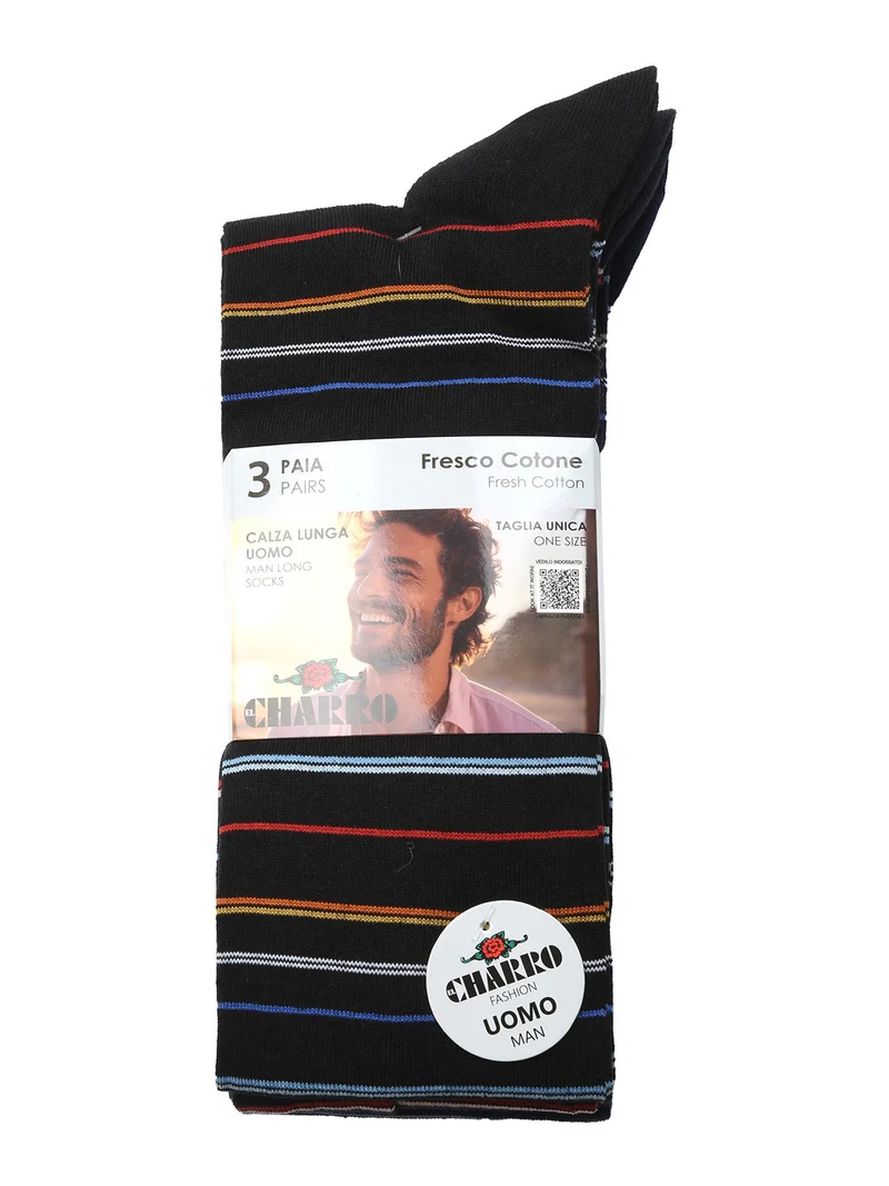 Confezione da 3 paia di calze lunghe uomo a righe - multicolore