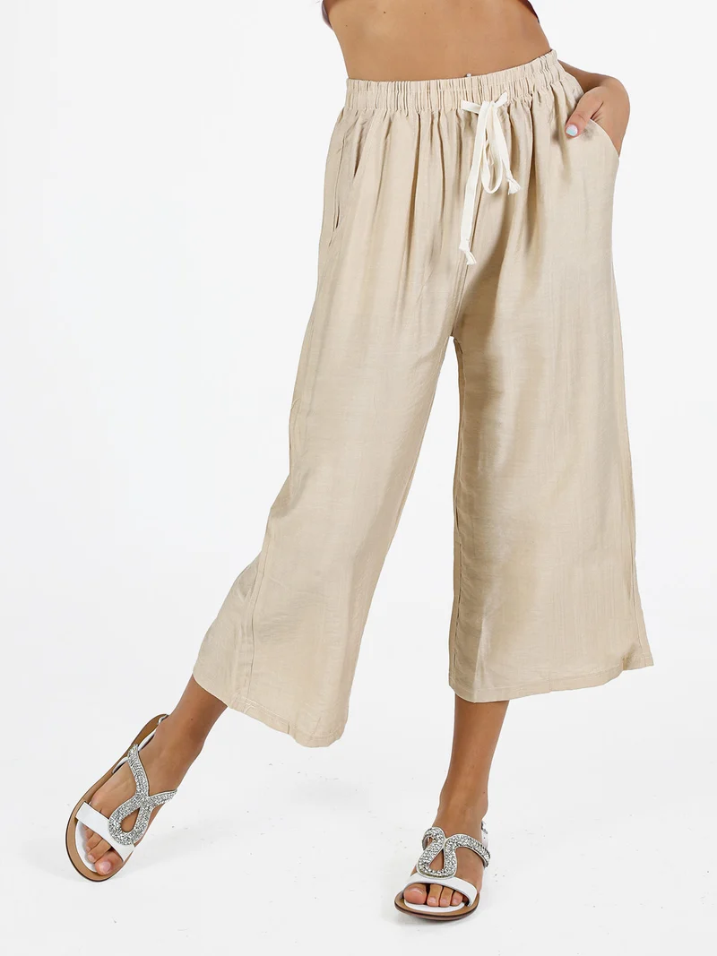 Pantaloni donna in misto cotone - beige