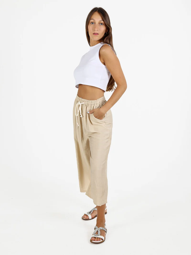 Pantaloni donna in misto cotone - beige