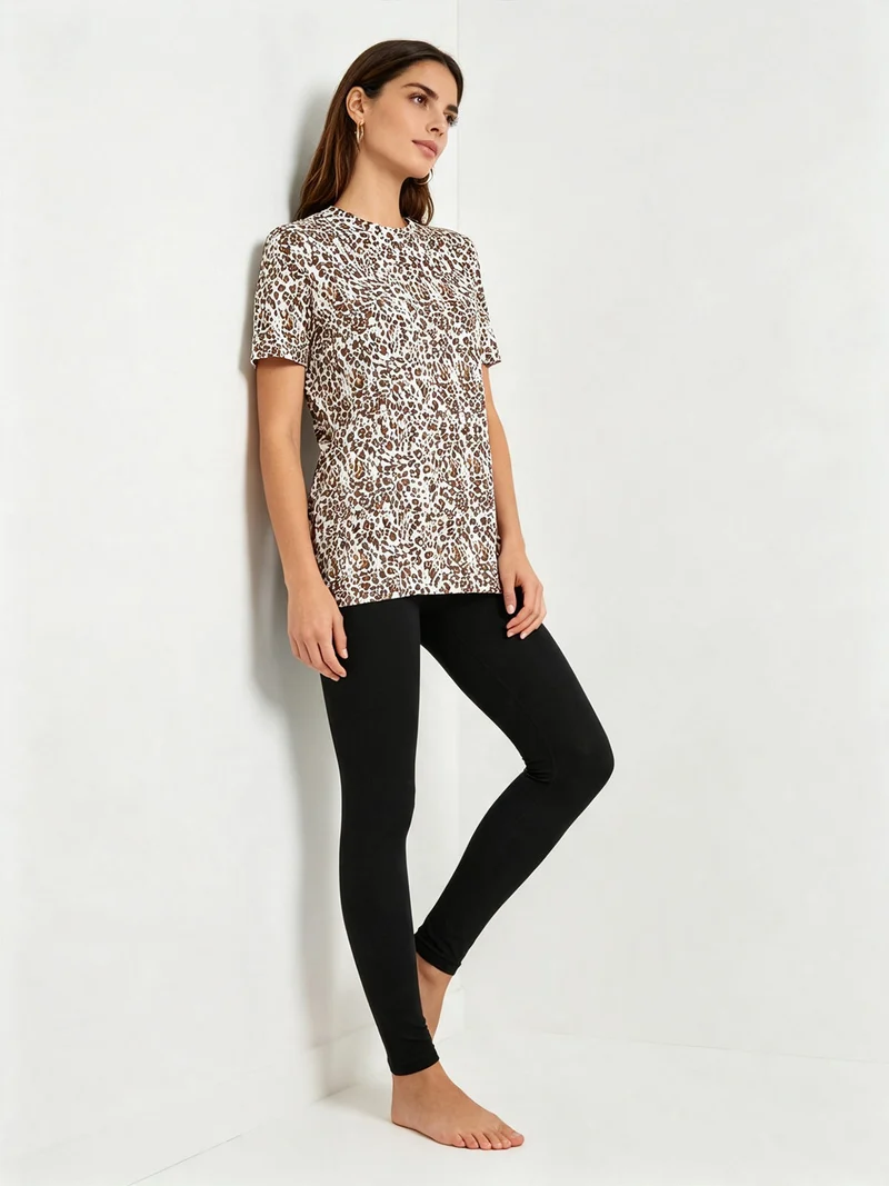 Coordinato donna maculato con t-shirt e leggings - nero