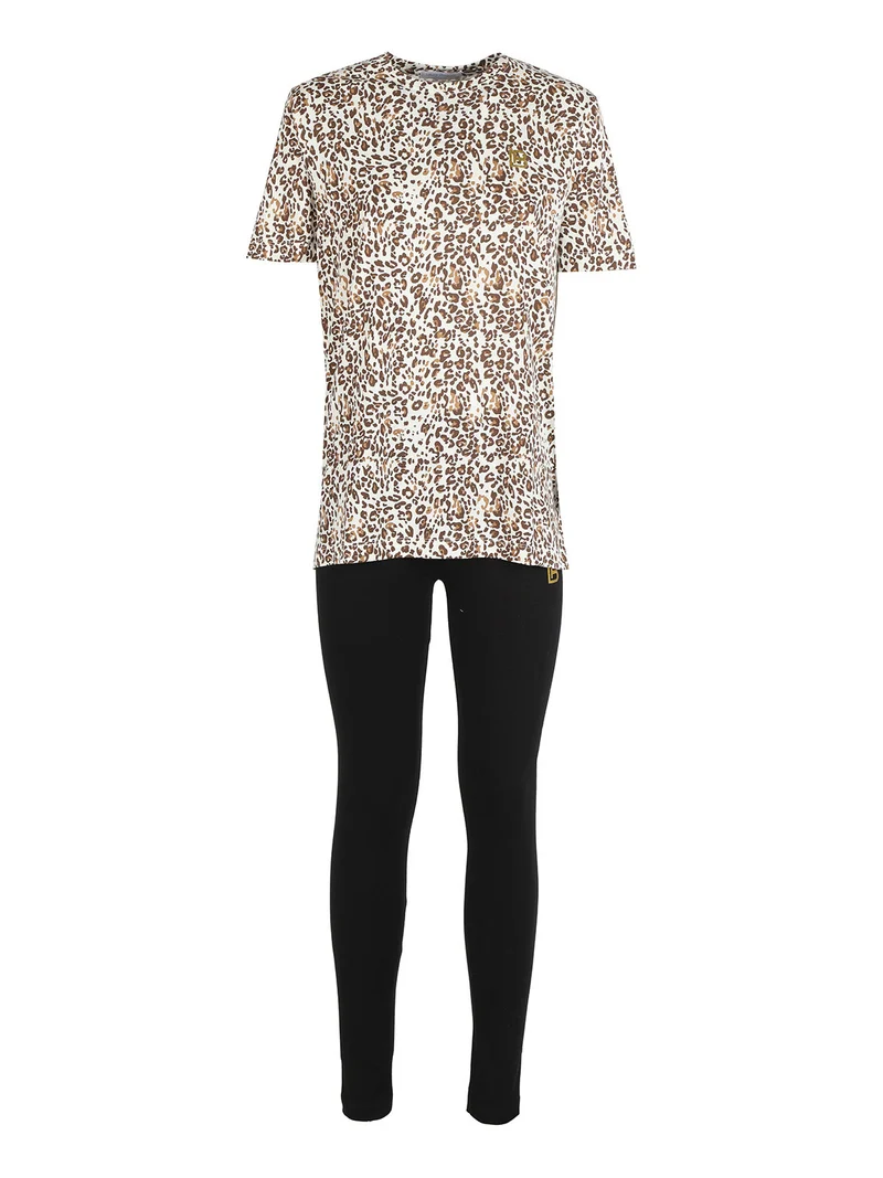 Coordinato donna maculato con t-shirt e leggings - nero