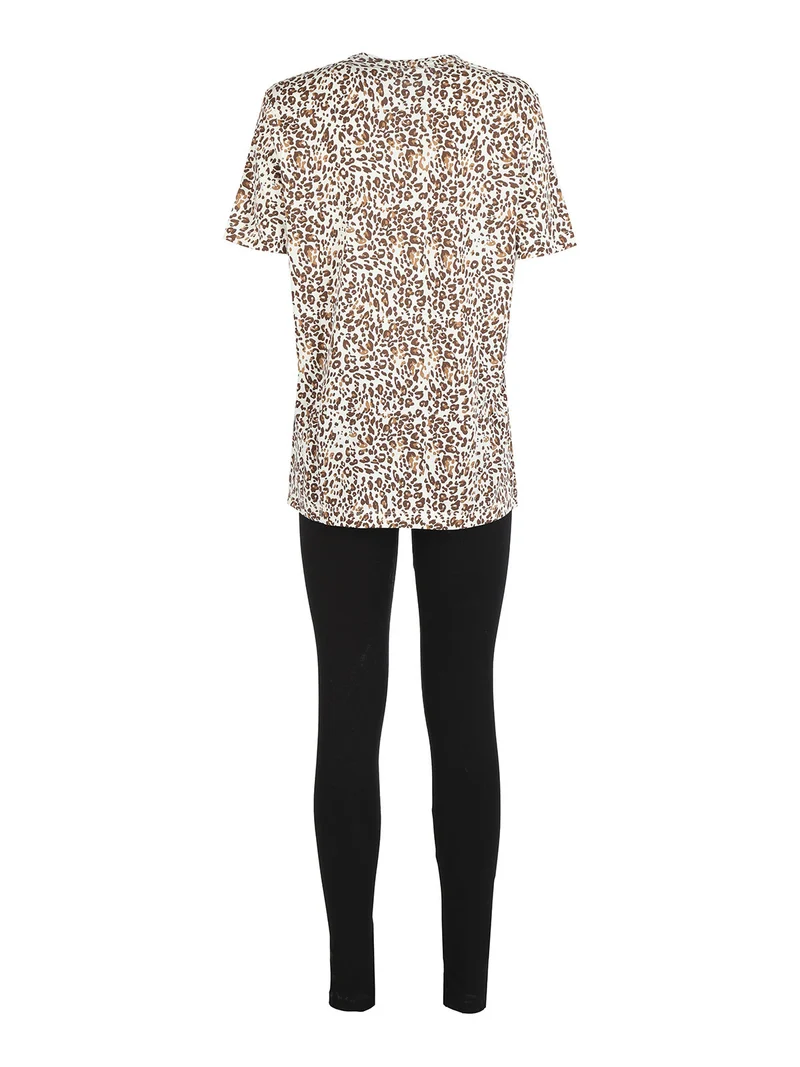 Coordinato donna maculato con t-shirt e leggings - nero