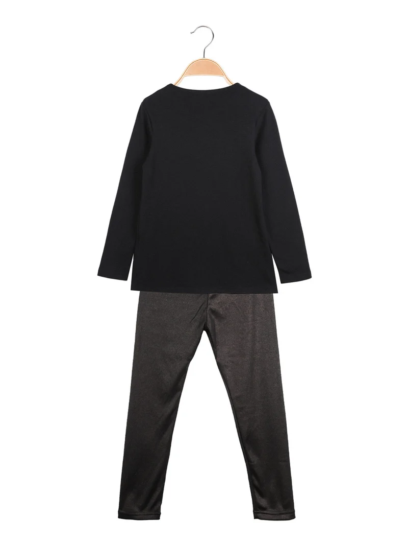 Completo 2 pezzi da bambina con leggings felpato - nero