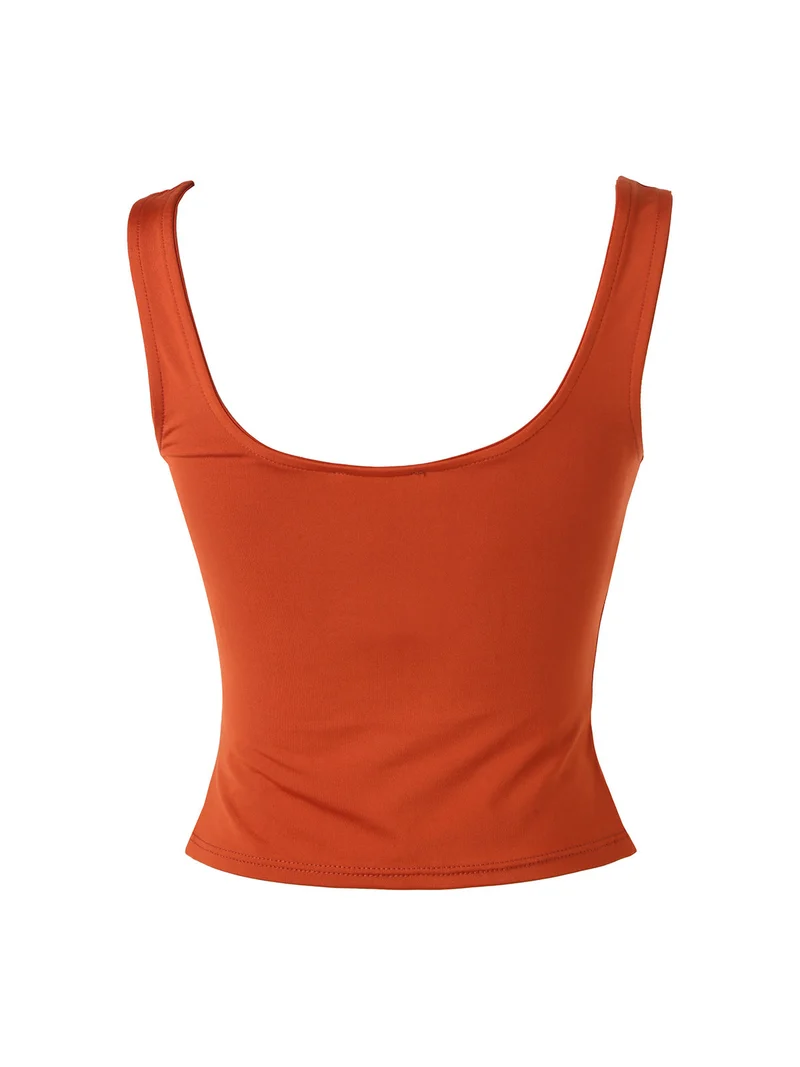 Top donna cropped con scollo a cuore e ricami - arancione